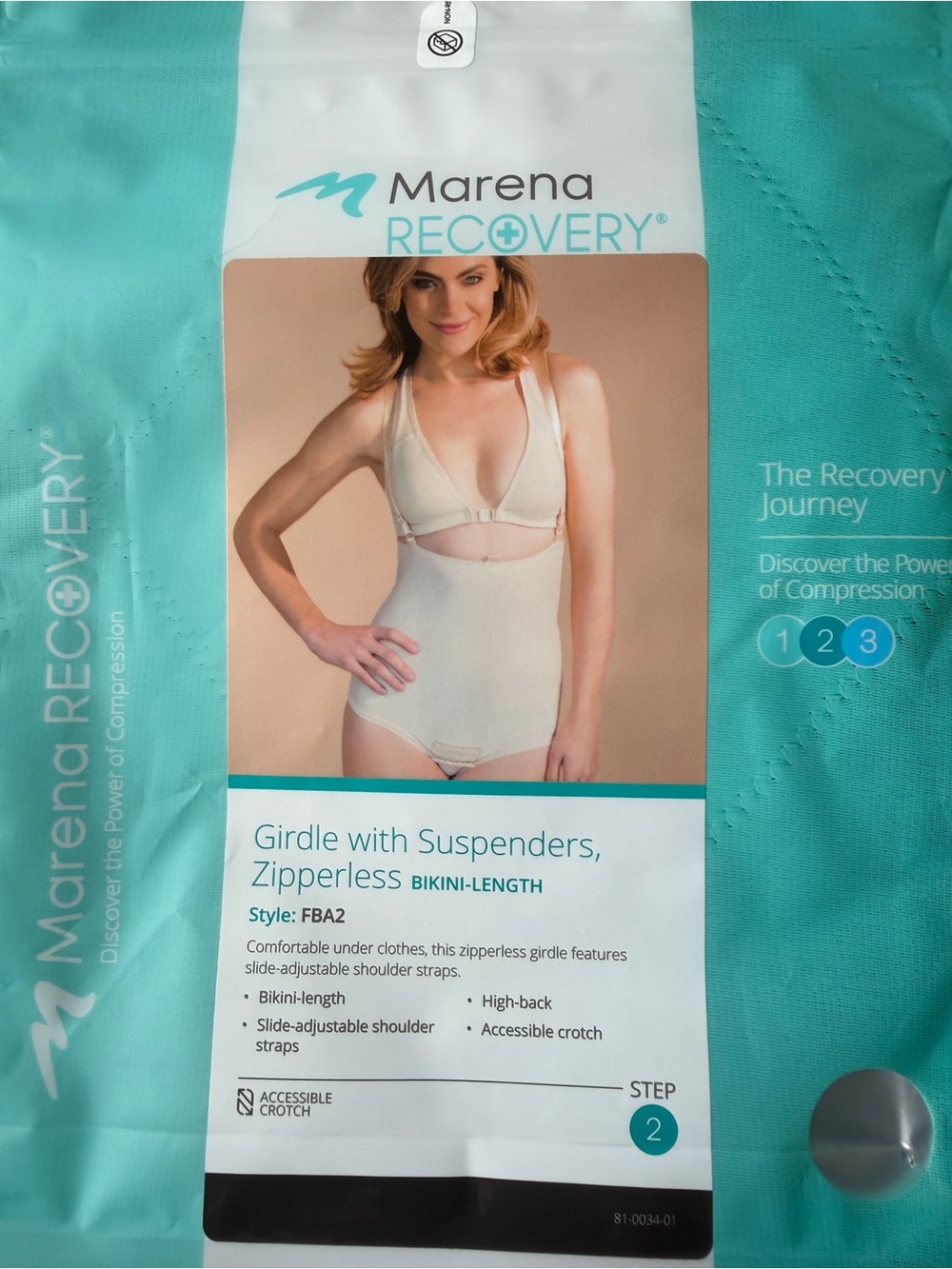 NWT Marena Recovery FBA2 Compression Girdle w/ Suspenders XL Beige Step 2